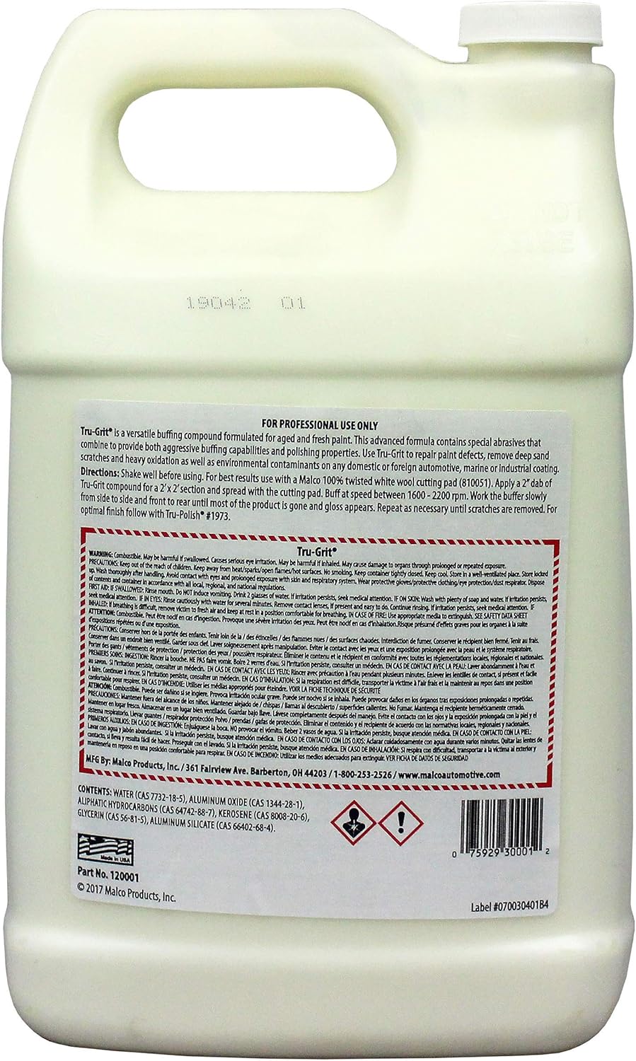 Malco Tru Grit – Heavy Duty Buffing and Polishing Compound for Cars/Automotive Paint Correction and Detailing/Removes 1000-1500 Grit Sand Scratches / 1 Gallon (120001)