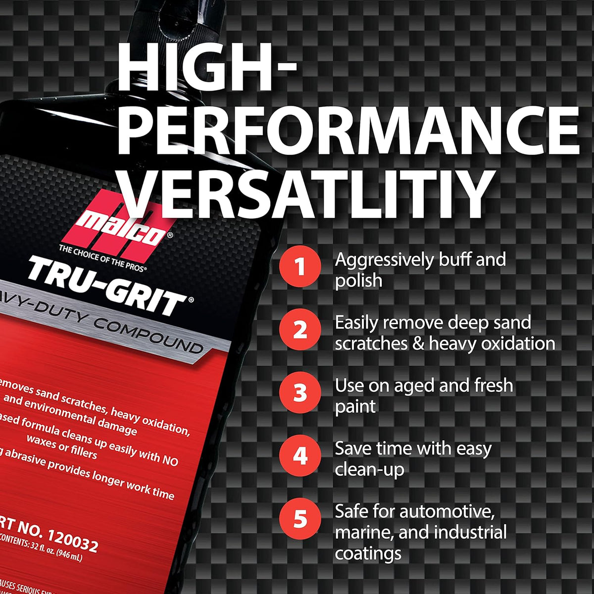 Malco Tru Grit – Heavy Duty Buffing and Polishing Compound for Cars/Automotive Paint Correction and Detailing/Removes 1000-1500 Grit Sand Scratches / 1 Gallon (120001)